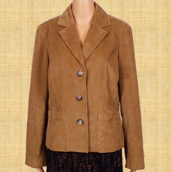 FIRST ISSUE by LIZ CLAIBORNE size L Jrs. tan corduroy blazer 100% cotton DC only - Picture 1 of 16